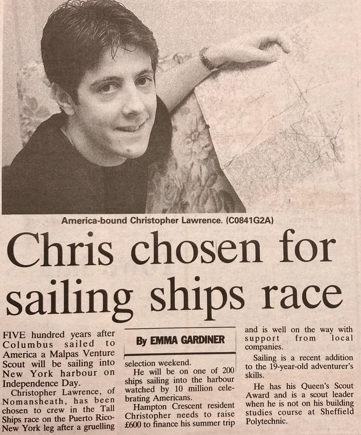 Chris needed to raise £600 toward the Tall Ships race