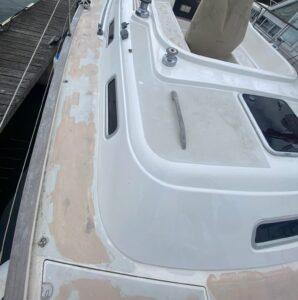 The deck filled and prepped for painting
