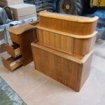 The original vanity with the two new pieces to make up the wedding cake in Nick’s workshop