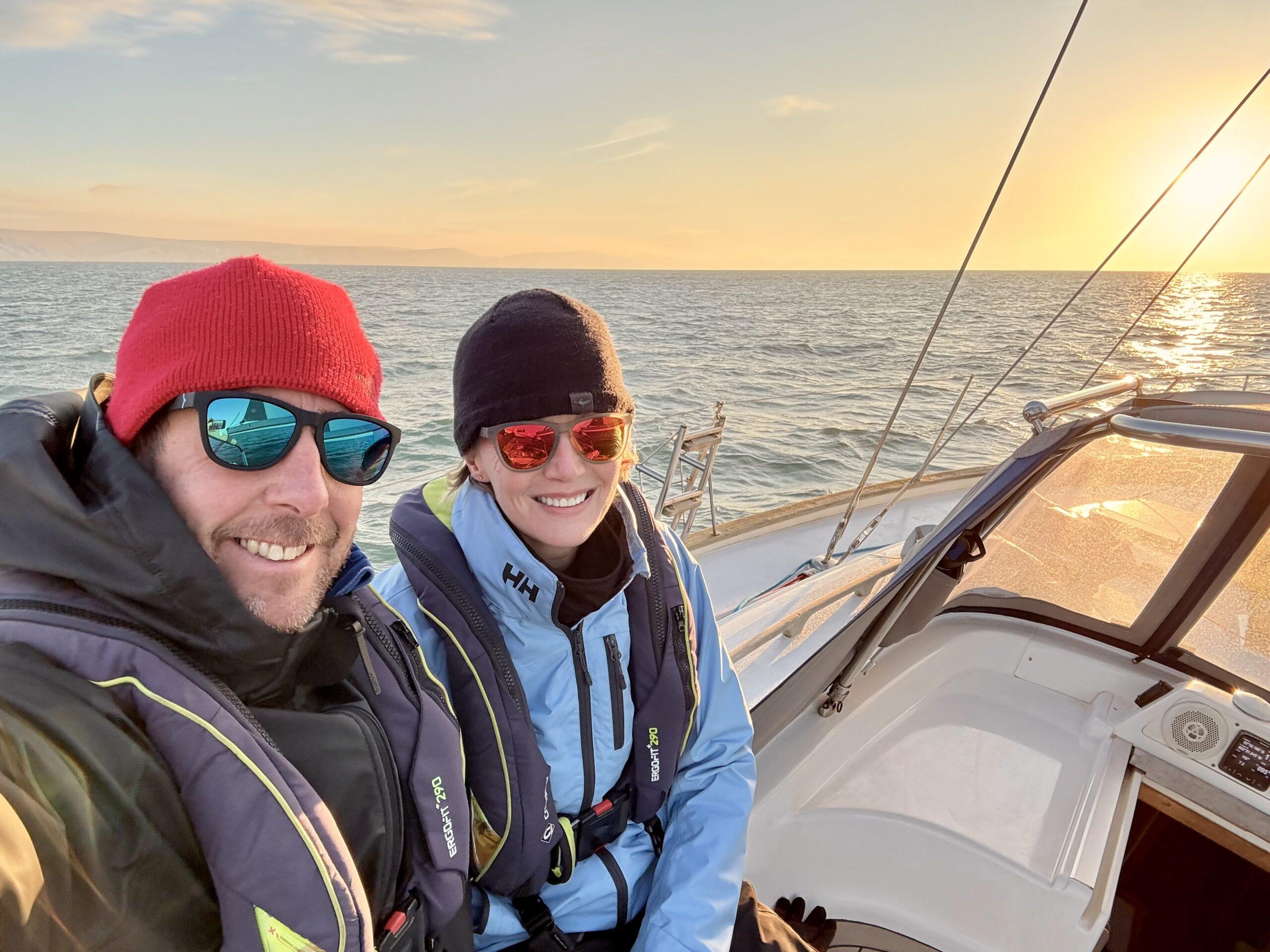 A chilly sunrise as we set sail for Poole from Portland