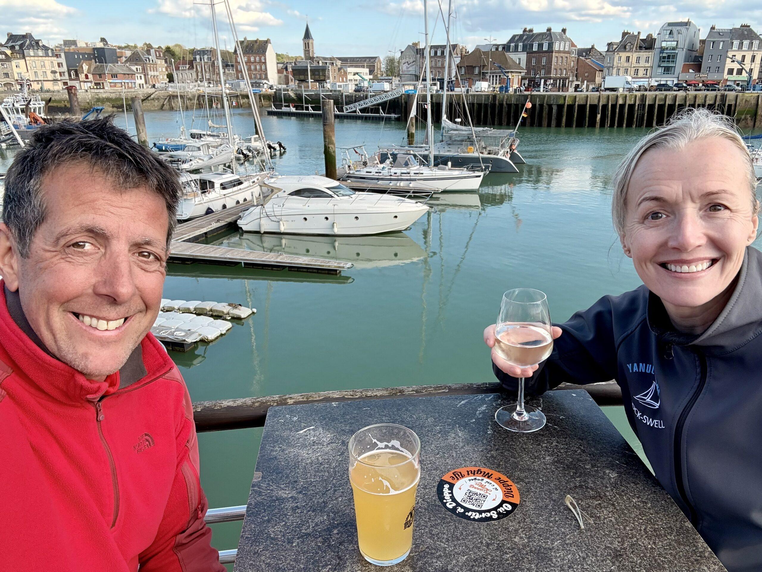 A well earned drink after arriving in Dieppe, but by-eck it was cold!