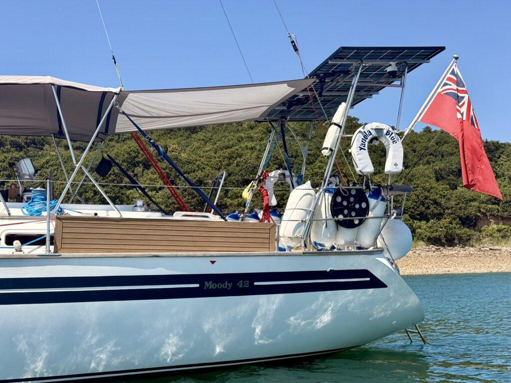 Yanula Blue solar arch emblazoned with all her paraphernalia