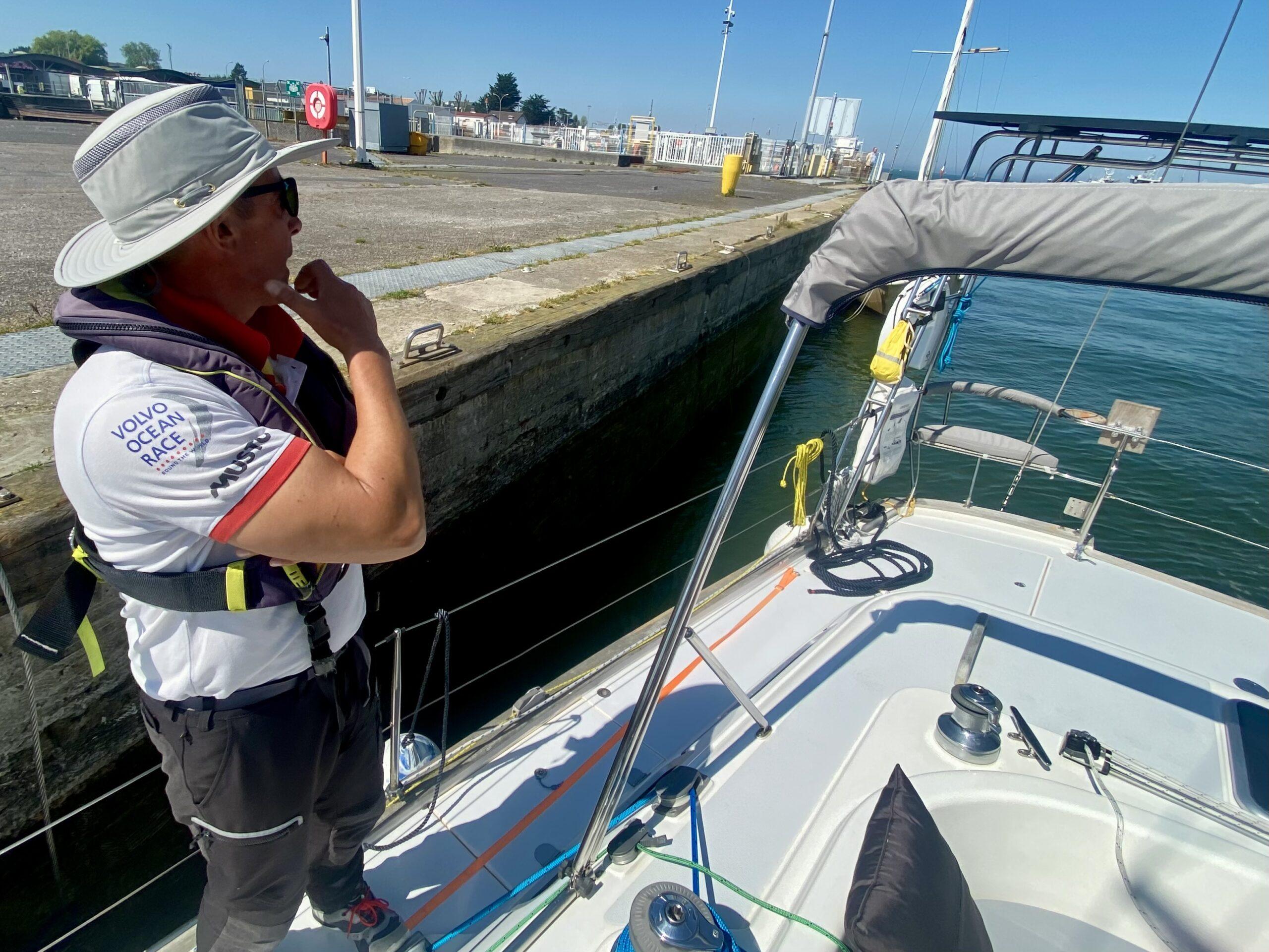 Chris pondering the lock at Oustreham